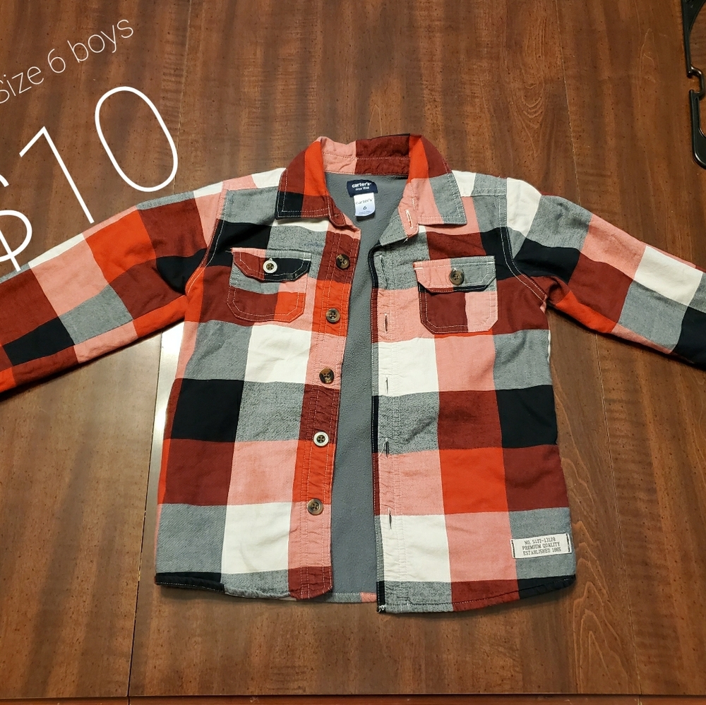 Jacket it has gray,black,white light red and dark